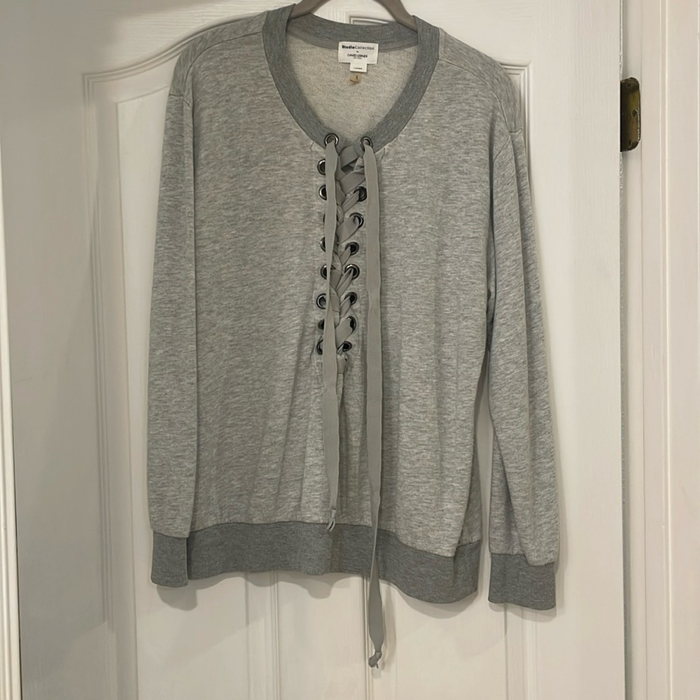 David Lerner grey sweatshirt with lace-up front detail, size Large
